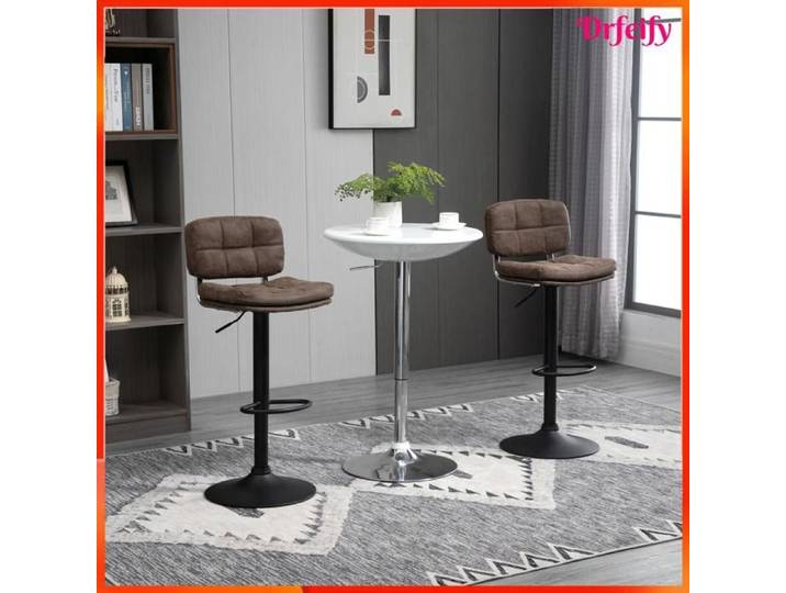 Tabouret de bar - AKOZON - 8090 - capitonné - revêtement PU marron - hauteur réglable 62–82 cm