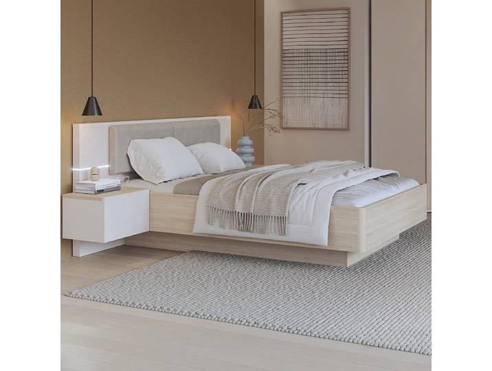 Beleuchtete Bettanlage 140 x 190cm Braun/Beige