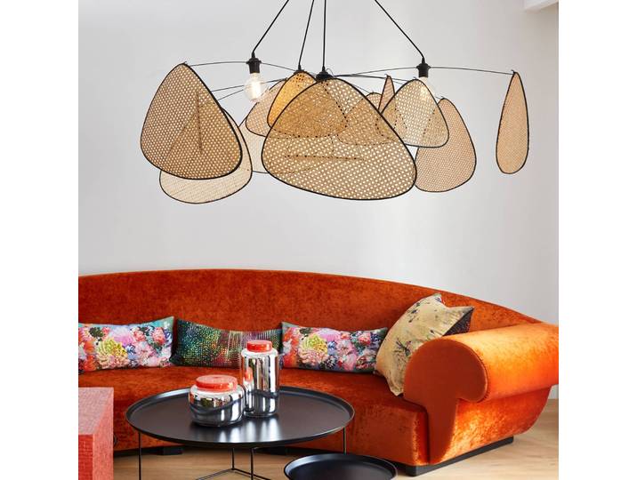 Design hanglamp Screen, dimbaar, zwart, Woon-/ Eetkamer, Hout, Design, hanglamp