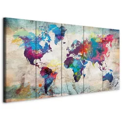 Leinwandbild World Map Multicolor ca. 200x80cm