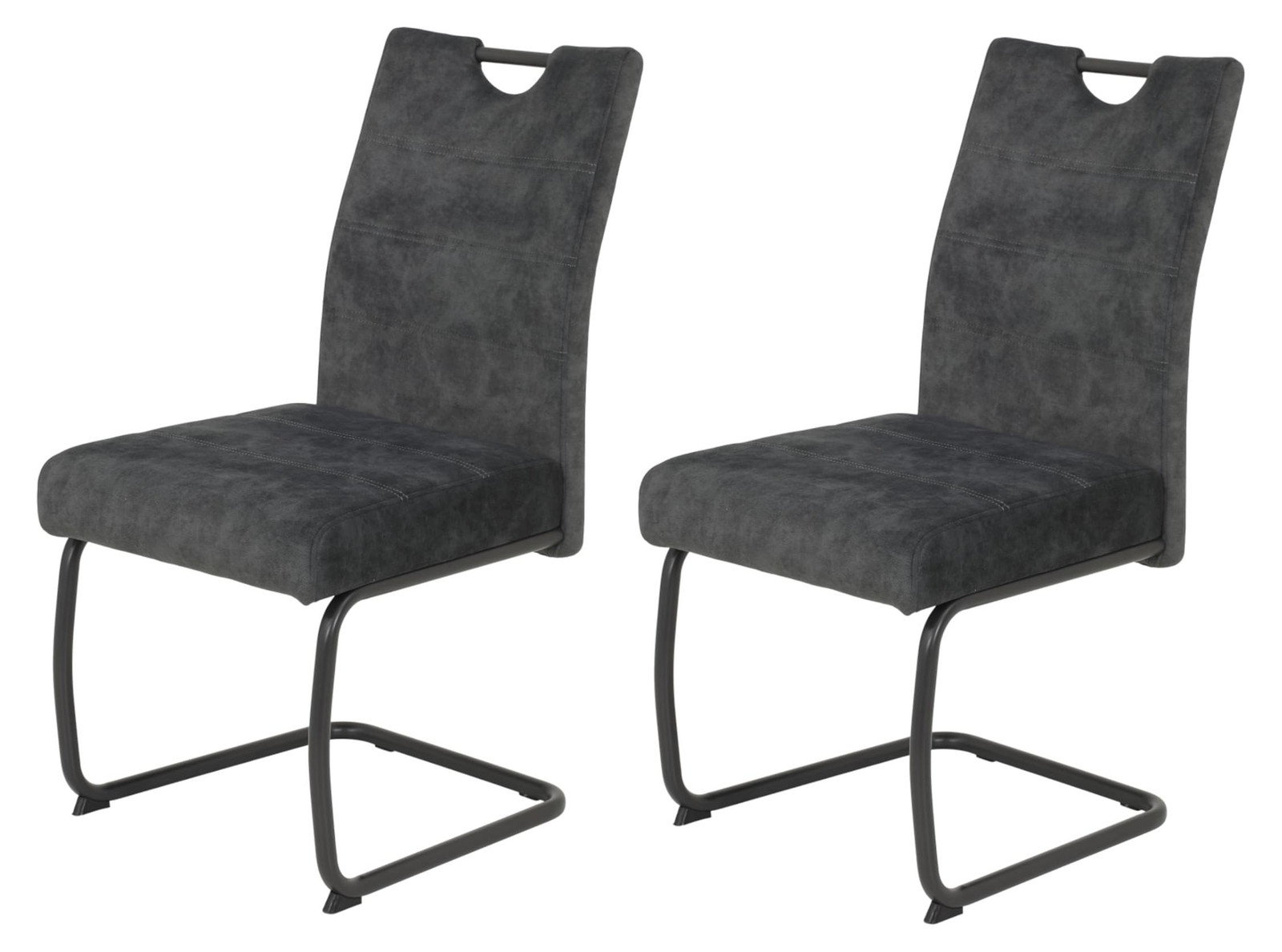 Set van 2 Dripio eetkamerstoelen met antracietkleurige fluwelen bekleding en extra grote zitplaats
