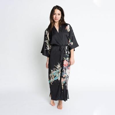 KIM + ONO Spring Floral Kimono Robe - Long   KIM+ONO - black / one size