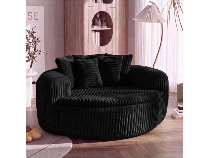 Modenuit Fauteuil lounge en corduroy noir assise profonde 5 coussins 150 kg