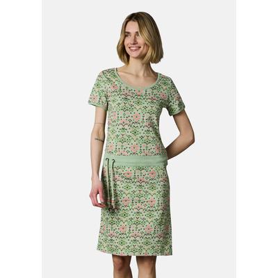 Minikleid RAGWEAR "Baomi Print YOUMODO", Damen, Gr. XXL (44), Normalgrößen, grün, Sweatware, Material: 100% Baumwolle, tailliert ca. Mitte Oberschenkel, Rundhals, Ärmel ohne Ärmelschlitz Rippbündchen, Kleider Minikleid, Gemustertes kurzes...
