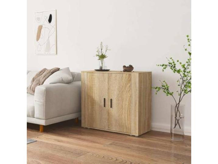 HEFZGDB Langlebiges Sideboard mit Stabiler Oberplatte aus Holzwerkstoff in Sonoma-Eiche, Sideboard mit Wandhalterung gegen Umkippen, bietet viel Stauraum mit Türen und Fächern zur
