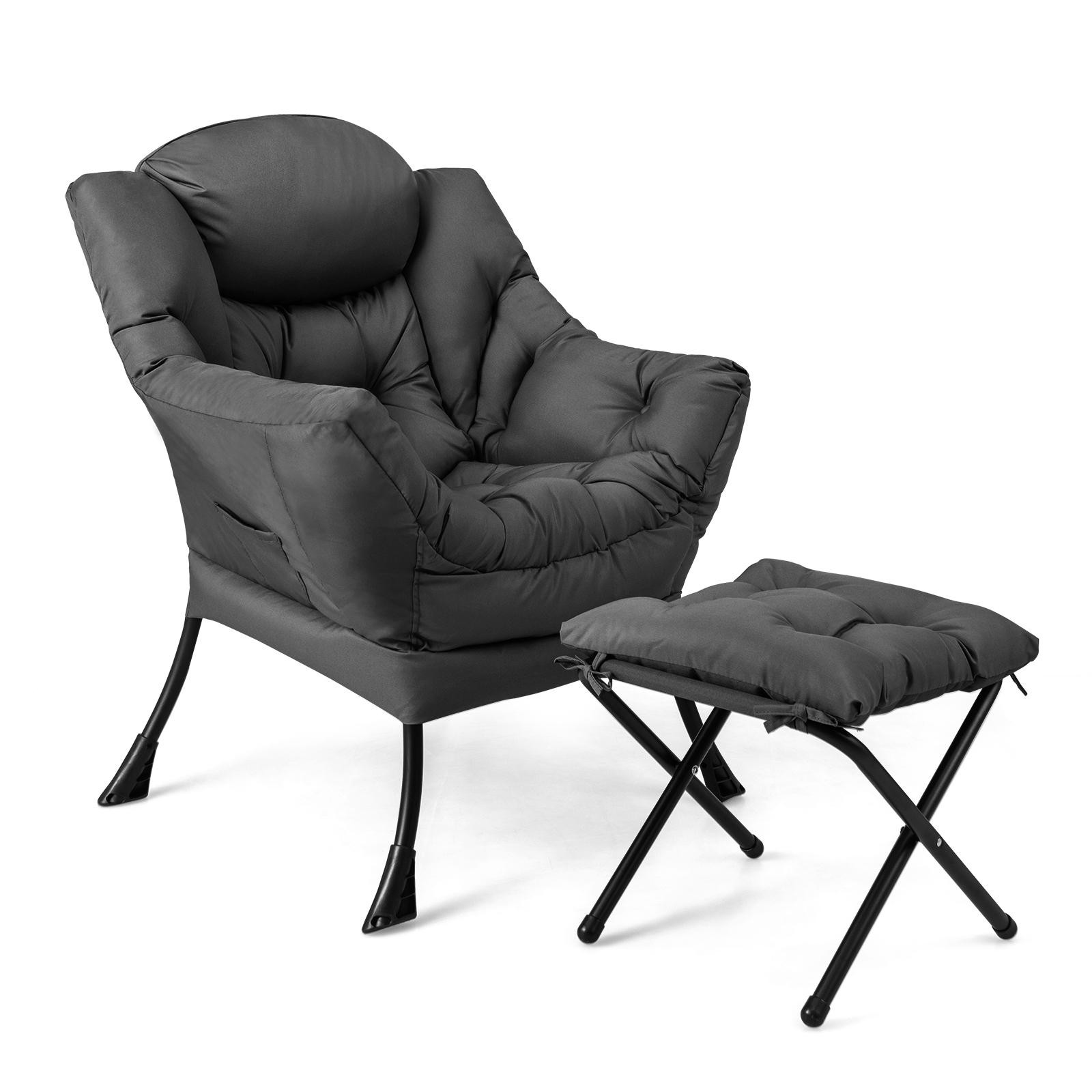 Costway Chesterfield relaxfauteuil met voetenbankje en zijvak, grijs