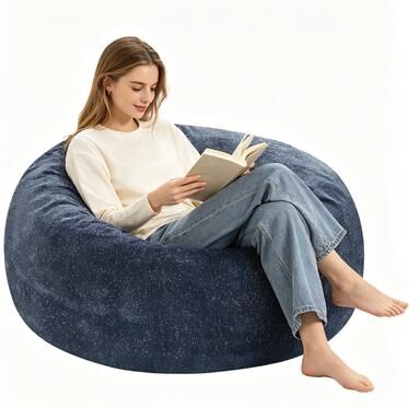 Kodotan sofa 4FT Bean Bag Chair,Plush Fabric With Lurex,Shiny Silver Thread Faux Fur Plush,Memory Foam Filling,Round Sofa For Living Room