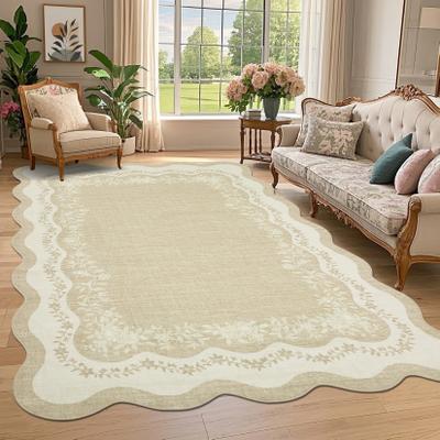 Garvee Surrounding Floral Border Scalloped Area Rug