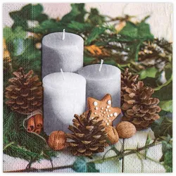 VEPATIM 1000x Weihnachtsservietten 3-lagig 33 x 33 cm Kerzen Kekse und Zapfen
