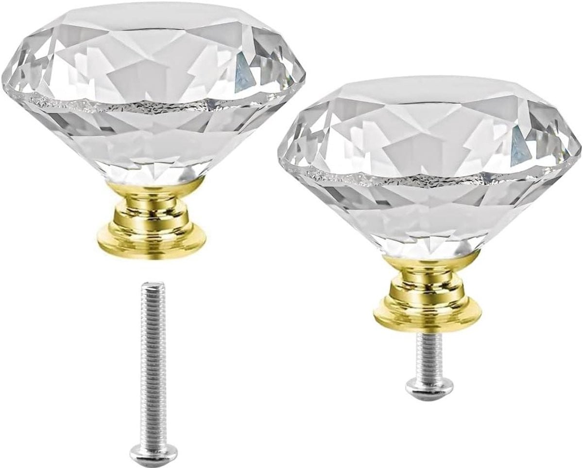 Kristallen kastknoppen met diamant effect in goudkleur - Diameter: 5 cm