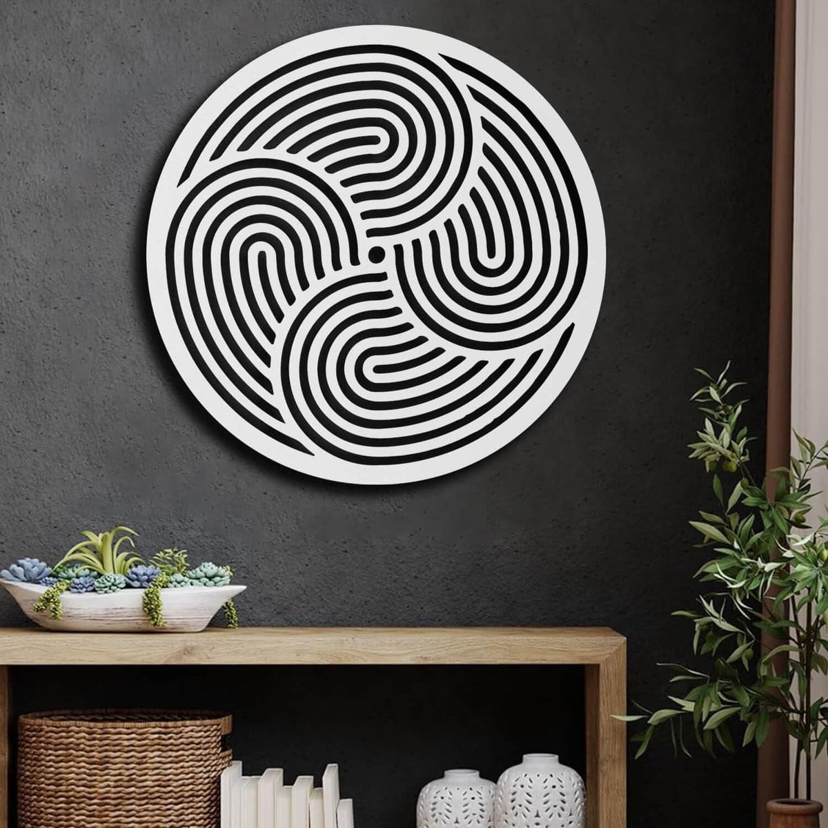 Metalen Wanddecoratie Cirkel Kunst met Grafisch Geometrisch Ontwerp