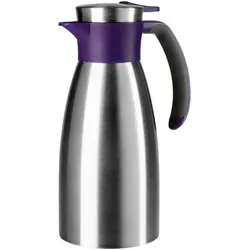 Emsa Soft Grip Isolierkanne, 1 Liter, Edelstahl, 12 Stunden heiß + 24 Stunden kalt, Auslaufsicher, Rutschfester Griff, Farbe Brombeer