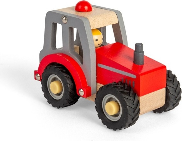 Bigjigs Toys houten tractor speelgoed, rood - Miniatuur landbouwvoertuig