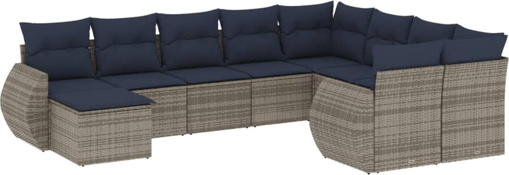 vidaXL 10-teiliges Gartensofa-Set mit Kissen, grau, Polyrattan