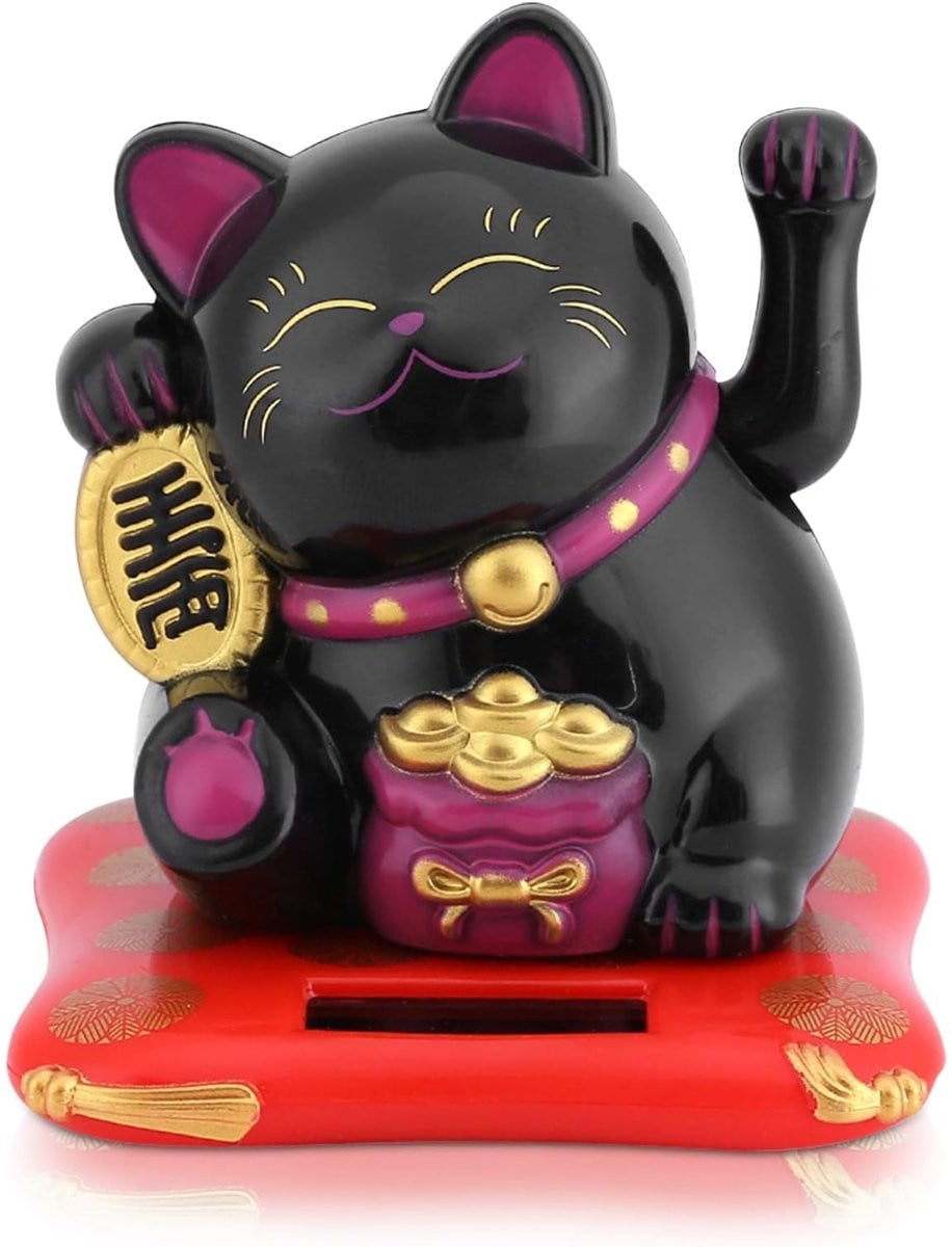 Solidchoice - Mini Maneki Neko Geluks Kat Statuette met Zonnestroom