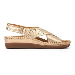 Pikolinos für Damen. W8K-0848CL Keilsandalen aus Leder mit goldenem Cadaqués-Klettverschluss (41), 3 bis 5 cm, Lässig