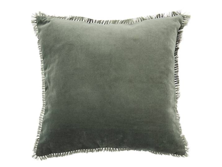 Kissen aus Baumwoll-Samt mit Pompon-Applikationen, khaki 45x45cm