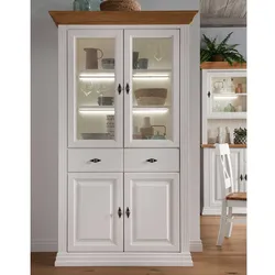 Esszimmervitrinenschrank im Landhausstil Kiefer und Eiche Massivholz