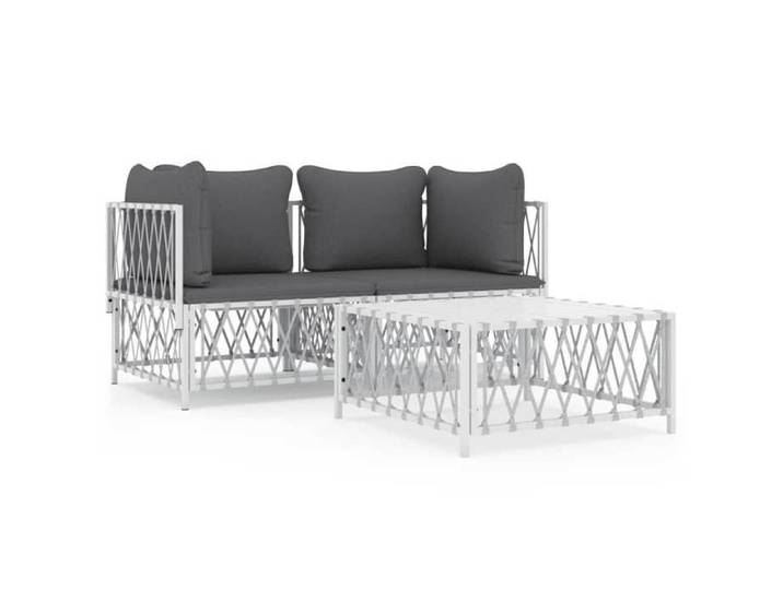 Soldes D'été* Ensemble de salon de jardin - Mobilier d'extérieur - avec coussins 3 pcs blanc acier - Anti corrosion FR3136210