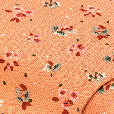 Baumwoll-Waffeljersey "Blumen" mit Elasthan, lachs-color