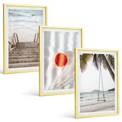 BILDER SET 3er Set - 40x60 cm Goldrahmen - Strandtreppe aus Holz, Urlaub