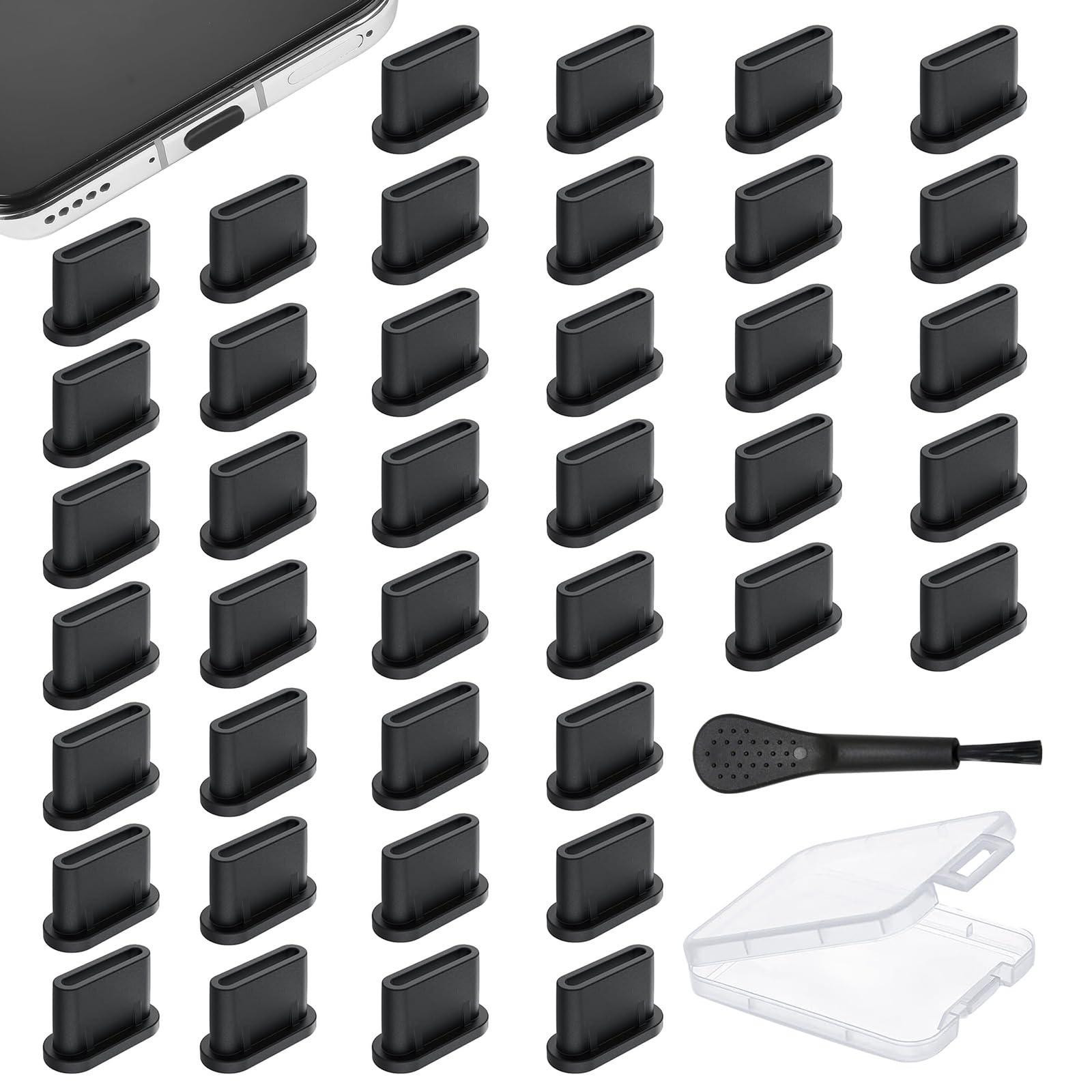 Selius 40 stuks USB C stofkappen met reinigingsborstel, siliconen bescherming