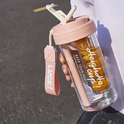 Universal Stock Sports Water Bottle With Straw & Tea Infuser Leakproof Portable Drinking Cup pink