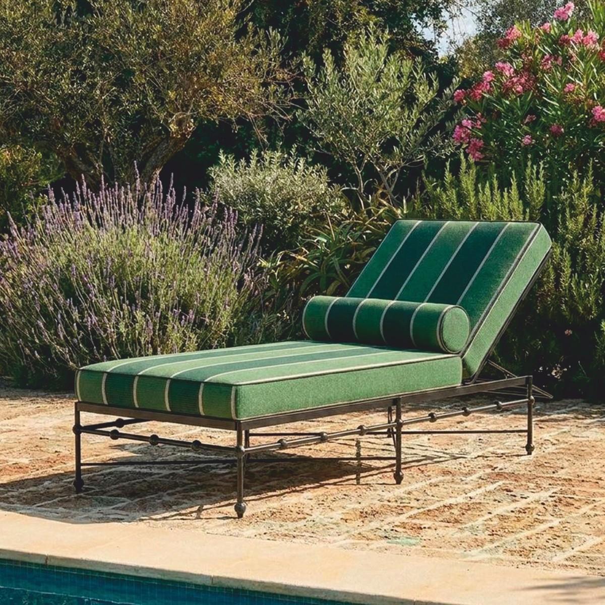 Casa Padrino Luxus Gartenliege Schwarz / Grün / Dunkelgrün 190 cm - Hotel Möbel - Garten Möbel - Terrassen Möbel - Pool Möbel