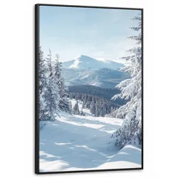 LEINWAND Bilder mit Rahmen - Winterlandschaft - Natur - Berge - Bäume - Schnee - 80x120