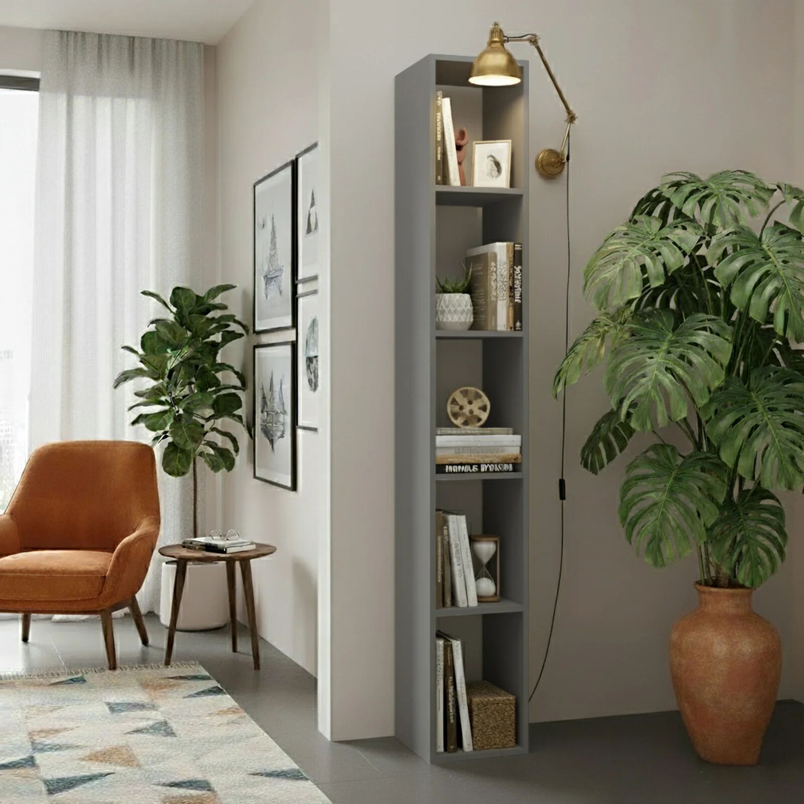 garneroarredamenti Libreria colonna 28x186h cm con 4 ripiani grigio scuro Sunset