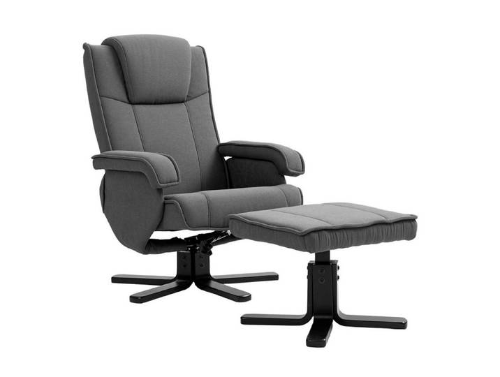 MC Star Relaxsessel mit Hocker, 360°drehbarer Fernsehsessel mit Verstellbar Rückenlehne (Liegefunktion, Wippfunktion, TV-Sessel mit Samtoptik, Kopfstütze für Wohnzimmer, Dunkelgrau)