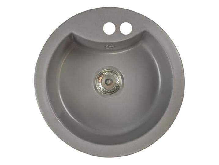 Faizee Home Vela Granitspüle Ø 49 cm Grau – Runde Einbauspüle aus Granit Kompaktes Spülbecken Inkl. Siphon-Set