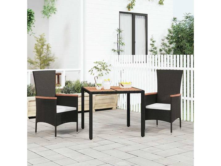 vidaXL Gartentisch mit Holzplatte Schwarz Poly Rattan & Akazienholz