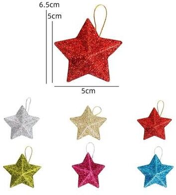 Inspire Select Gold Glitter Star Christmas Tree Ornaments Five Point Hanging Star Decorations For Holiday Home Decor multicolor 6 Pcs