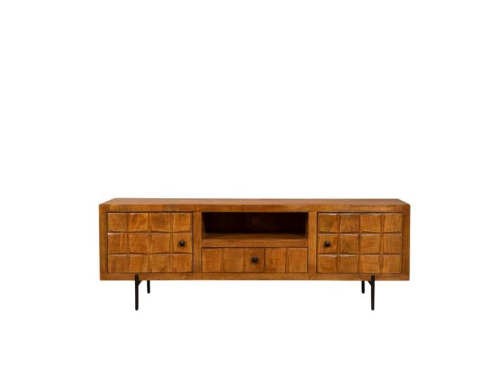 Meuble tv 2 portes, 1 tiroir, 1 niche en bois décor damier