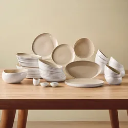 Karaca Earth Collection Rise 55-teiliges 12-Personen-Tafelservice Plus Creme