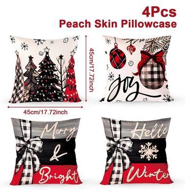 Modern Home Fixes Christmas Ornament Pillow Case Set, Merry Christmas Cushion Covers, Enamel Santa Claus Bow Design, Home Decorations style 3