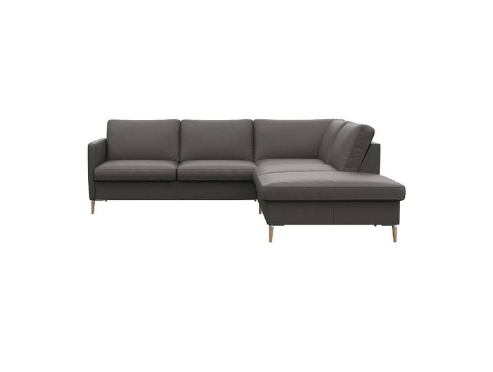 Ecksofa, Grau (Warm Mineral), 234x225 cm, Echtleder, Ottomane Rechts, Klassisch, Flexlux