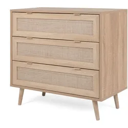 SCHUBLADENKOMMODE Eiche Sonoma, Bast-Dekor 80 cm, Kommode skandinavisch