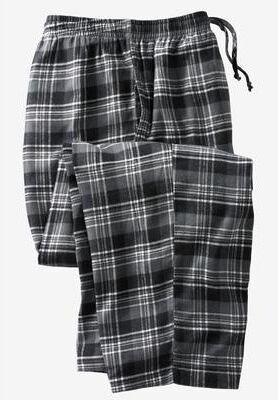 Men's Big & Tall Flannel Plaid Pajama Pants by KingSize in Black Plaid (Size XL) Pajama Bottoms