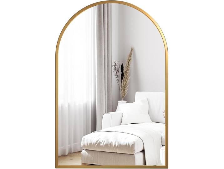 Miroir de salle de bain encadré en métal pour mur, miroir de vanité de salle de bain ferme, grand miroir rectangulaire/arc, antirouille, verre trempé