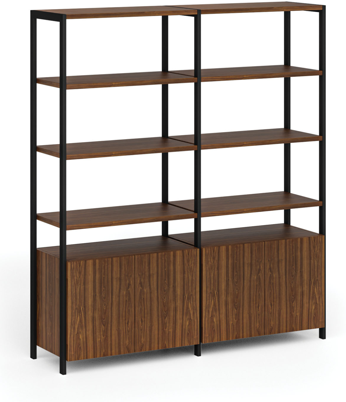 B2B Partner HOME OFFICE Doppelregalwand mit Schrank mit Tür, schwarz/nussbaum
