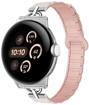 Everyday Crate 22mm Magnetic Silicone Watch Band D Shaped Tri Bead Adjustable Smartwatch Replacement Strap starlight Pink Sand