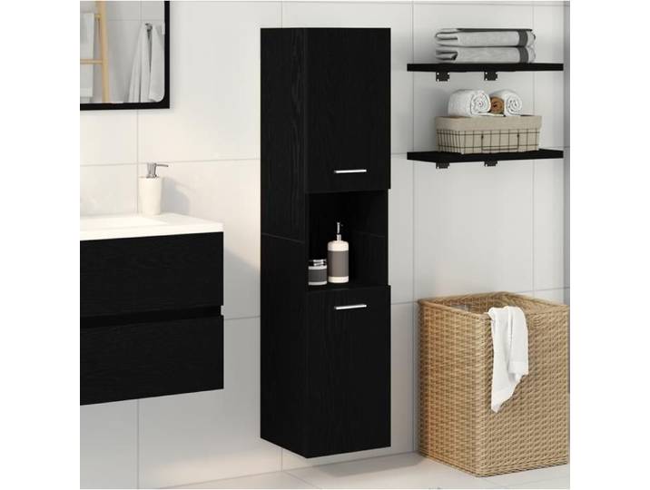 Armoire Murale - Chêne Noir - 30x30x130 cm - 2 Portes - Finition Mate - Contemporain