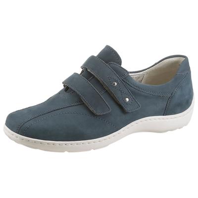 Klettschuh WALDLÄUFER "HENNI", Damen, Gr. 6,5, Leder Textil, blau (jeansblau), Nubukleder, Schuhe Klettschuh, Komfortschuh, Freizeitschuh, Halbschuh mit Nieten und H-Weite
