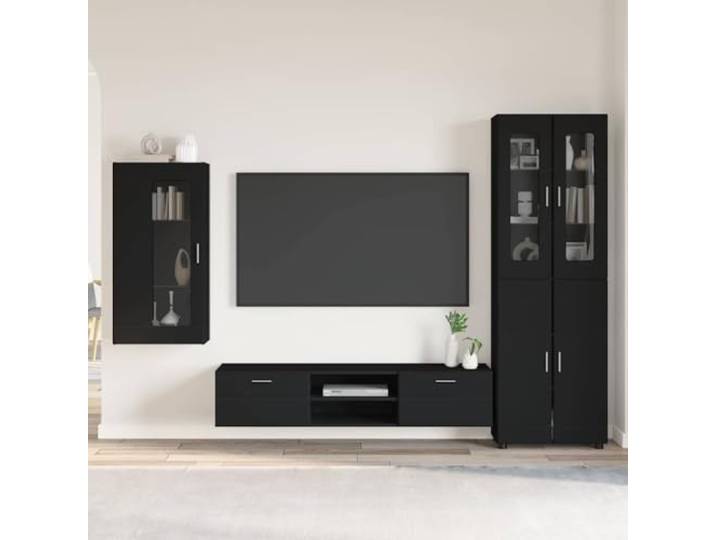 HKQWPBF TV-Schrank Set 3 Stück Holzwerkstoff Schwarz 3er Set, matte Oberfläche, moderne Optik, Innenbereich, rechteckige Form, einfache Reinigung