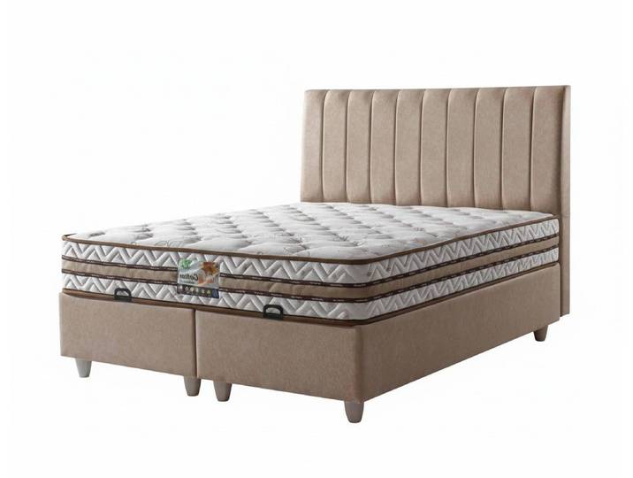 Xlmoebel Boxspringbett Beiges Boxspringbett mit Matratze und Stauraum im modernen Stil (Boxspringbett mit Matratze), Made in Europa