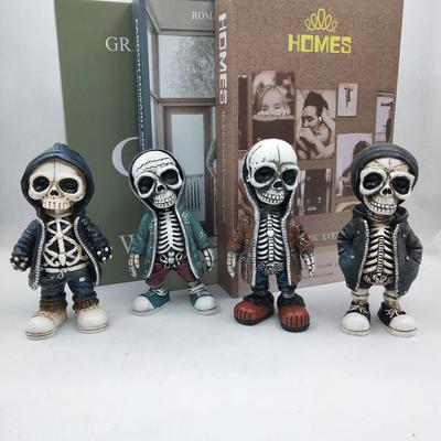 Inspire Select Cool Skeleton Resin Figurine Mini Skull Statue Halloween Desk Decor & Gothic Home Ornament d