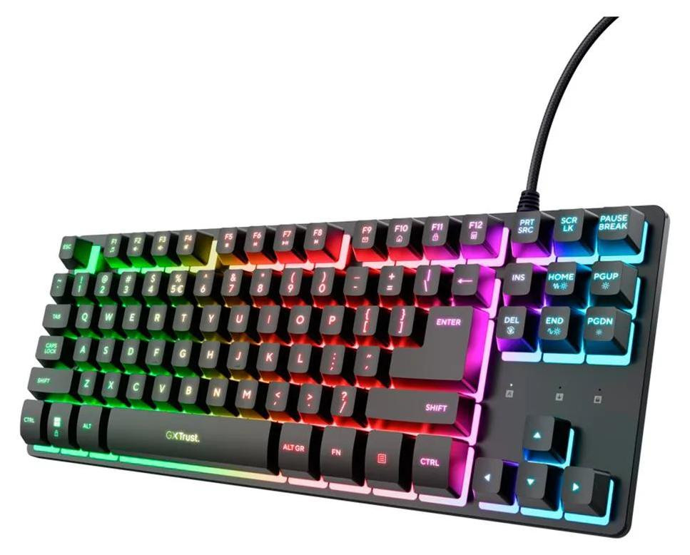 Trust GXT 833 Thado TKL Membraan Toetsenbord met RGB LED-verlichting, USB, QWERTY, Zwart