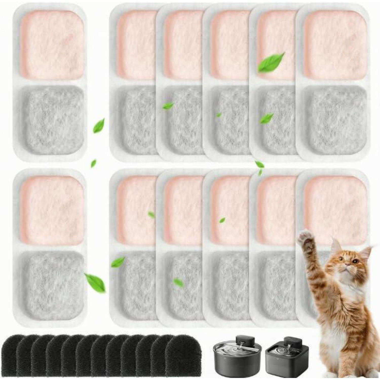 Oneisall 12 stuks kattenfontein filters met 3-laagse filtratie en sponsfilter voor drinkfonteinen van 2,2 liter